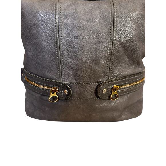 See By CHOLE Gray Leather Satchel Shoulder Handbag With Zips And Gold Hardware - Picture 2 of 16